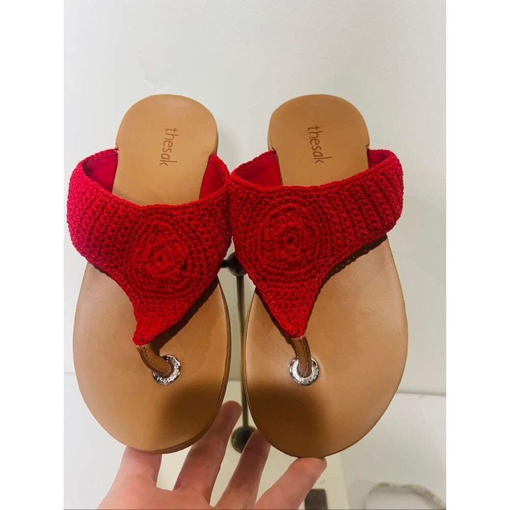The Sak Shana Sandals Rocket Red Hand-crochet upper Foam Padded Insole Sz 6 NEW